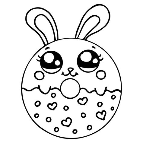 Rabbit Food Drawing, Colouring Pages For Kids Easy, Cute Bunny Coloring Pages, Simple Coloring Pages For Kids, Coloring Pages Food, Bunny Donut, Donut Character, Rabbit Coloring Pages, Rabbit Coloring