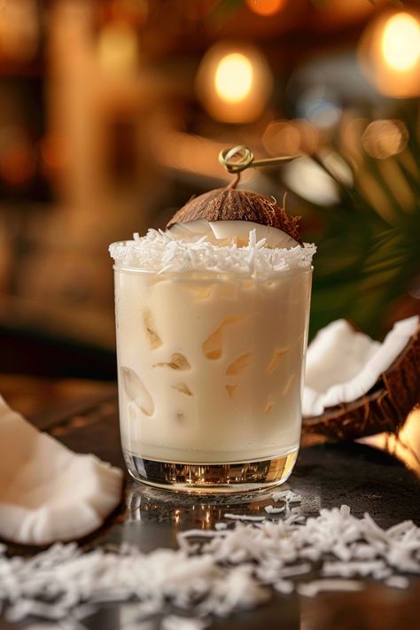 Delicious Coco Batida (Coconut Batida) Recipe - Easy and Refreshing! #cocktails #cocktailflavors Coconut Cocktail Recipes, Creative Cocktail Garnishes, Coconut Water Cocktail, Coconut Cocktails, Cocktails Ideas, Coconut Crusted Chicken, Coconut Cocktail, Cocktail Garnishes, Tropical Cocktails