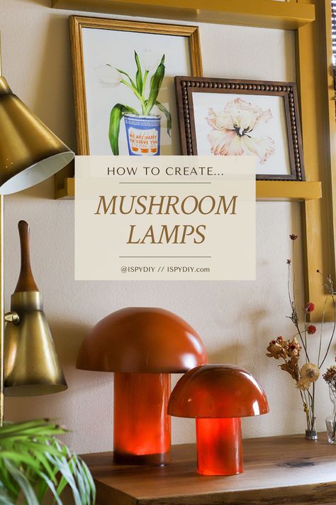 DIY Mushroom Lamp | As Seen on Makeover By Monday - I SPY DIY Mushroom Lamp Diy, Jenni Yolo, Diy Mushroom Lamp, Diy Mushroom, Glass Spray Paint, Mushroom Lamps, I Spy Diy, Spray Paint Colors, Lamp Diy