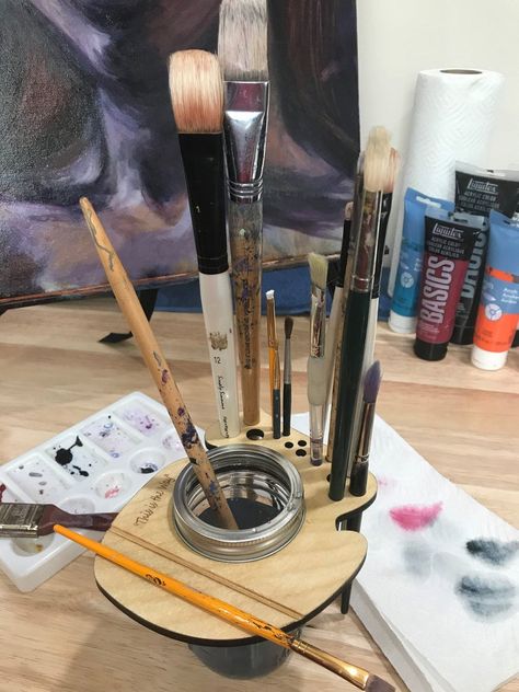 Paint Brush Holder & Water Jar Combo All in One | Etsy Paint Brush Organizer, Paint Brush Organization, Diy Paint Brush Holder, Paintbrush Storage, Jar Of Paint Brushes, Art Studio Storage Paint & Paint Tools, Paintbrush Holder, Paint Brush Holder, Water Jar