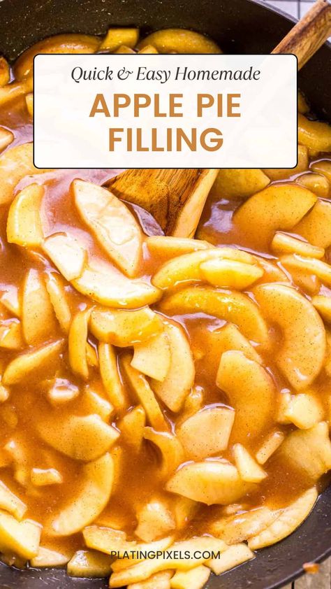 This easy apple pie filling is packed with amazing fall flavors. Tender apple slices, drenched in a simple cinnamon-flavored sauce with a perfect balance of sweetness and tartness. via @platingpixels Easy Apple Pie Filling, Apple Pie Filling Recipe, Quick Apple Dessert, Apple Pie Filling Recipes, Perfect Apple Pie, Homemade Apple Pie Filling, Brown Sugar Recipes, Homemade Apple Pie, Pie Filling Recipes