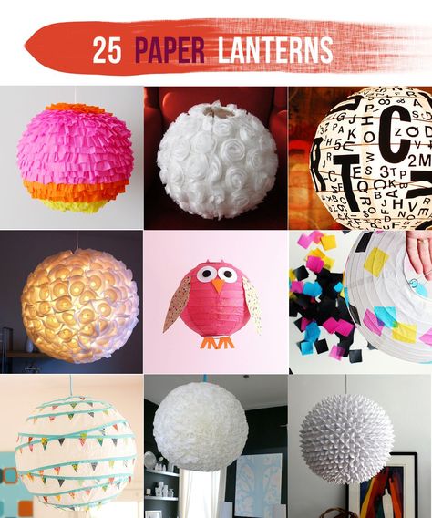 "Lines Across": 25 Paper Lantern Makeovers Lantern Crafts, Paper Lanterns Diy, Chinese Paper Lanterns, Lampe Diy, Lantern Ideas, Chinese Paper, Paper Lampshade, Diy Lanterns, Paper Lantern