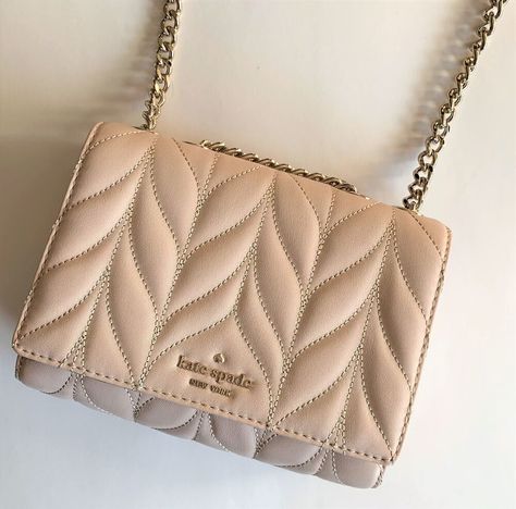 Kate Spade Mini Emelyn Crossbody ~ Warm Beige Quilted Leather Bag Briar Lane NWT #katespadenewyork #Crossbody Beige Quilted Crossbody Bag, Quilted Leather Bag, Kate Spade Bag Outfit, Kate Spade Aesthetic, Kate Spade Sling Bag, Crossbody Purse Designer, Neutral Purse, Kate Spade Quilted Bag, Purses Kate Spade