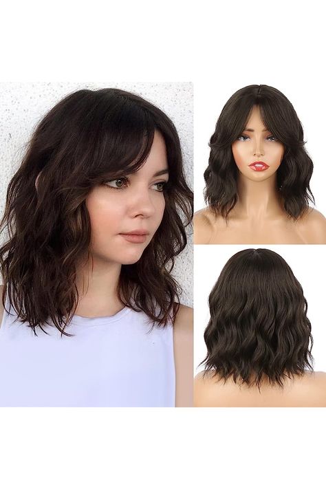 Aisaide Dark Brown Wavy Bob Wig Natural Brown Curly Bob Wig with Curtain Bangs for Black Women,Synthetic Short Brown Curly Bob Wigs with Bangs Bob Curly Wavy Wig Shoulder Length Wig for Daily Use 4# Curtain Bangs For Black Women, Brown Wavy Bob, Wig With Curtain Bangs, Shoulder Length Wig, Bangs For Black Women, Wavy Bob Wig, Bob Wigs With Bangs, Curly Bob Wig, Natural Curtains