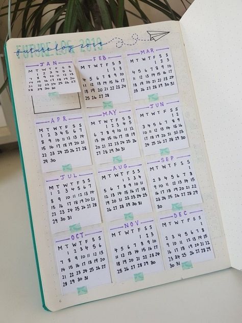 Sticky Notes Calendar, Bullet Journal Events Page, Bujo Year Calendar, Yearly Journal Spreads, Bullet Journal Year Calendar, Bullet Journal Yearly Spread Ideas, Bujo Yearly Spread Ideas, Future Log Layout, Event Journal