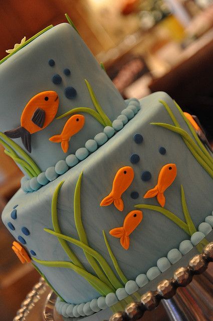 Fish Party Cake | Flickr - Photo Sharing! Angler Torte, Fish Cake Birthday, Boat Cake, Fish Party, Fishing Birthday Party, Beach Cakes, Adoption Party, Designer Cakes, Fishing Party