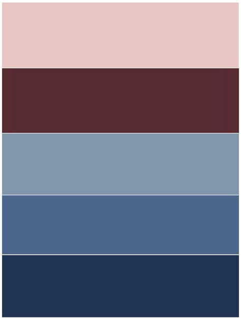 This Colour Scheme + Copper/Rose Gold and creamy white accents Pantone 13-1520 Rose Quartz Pantone 19-1725 TCX Tawny Port Pantone 16-4010 TPX Dusty Blue Pantone 17-4028 Riverside Pantone 19-4027 TCX Midnight Blue Rose And Blue Color Palette, Navy Pink Brown Color Palette, Dusty Blue Pantone, Dark Blue Pink Color Palette, Blue And Burgundy Color Pallets, Navy Blue + Mauve And Grey Color Palette, Burgundy Bedroom, Murs Roses, Blue Bathroom