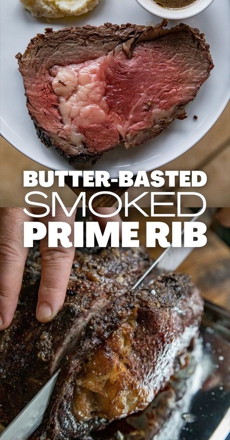 Butter-Basted Smoked Prime Rib Prime Rib Rub Recipe, Smoked Prime Rib Recipe, Smoked Prime Rib Roast, Smoked Prime Rib, Perfect Prime Rib, Cooking Prime Rib, Rib Roast Recipe, Standing Rib Roast, Rib Recipe