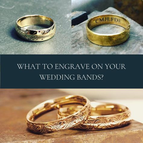 Looking for a way to inject some personality into your wedding bands? 💍 Here are 10 different ideas that will add that unique personalised touch to your wedding rings 🎉 #weddingrings #weddingbands #engravingideas #hattongarden #customrings #customjewellery #personalisedjewellery #ringengraving #ringengravingideas Wedding Band Engraving Ideas For Him, Engraving Ideas For Him, Ring Engraving Ideas Quotes, Wedding Ring Engraving Ideas, Wedding Ring Inscriptions, Ring Engraving Ideas, Engraved Wedding Rings, Engraving Ideas, Wedding Band Engraving