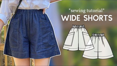 DIY Easy Wide Shorts w/Pockets! (with PDF Sewing Pattern) Wide Shorts, Vlasové Trendy, Cute Sewing Projects, Shorts Pattern, Sewing Projects Clothes, Diy Vetement, Kleidung Diy, Easy To Sew, Sewing Design