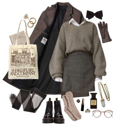 Dark Acedemia Woman Outfits, Dress Outfits Dark Academia, Gray Academia Aesthetic Outfit, Dark Academia Outfit Professional, Academia Aesthetic Outfit Women, Polyvore Dark Academia, Dark Academia Outfit Polyvore, Grey Academia Aesthetic Outfit, Dark Academia Night Outfit