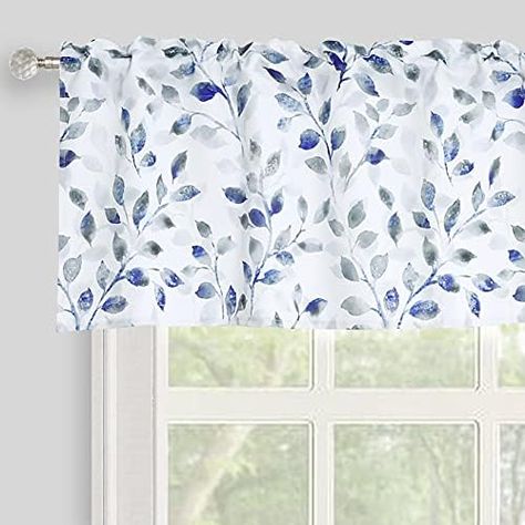 Amazon.com: Inselnwald Valance for Windows Watercolor Leaves Print Rod Pocket for Kitchen 52 x 14 Inches, Blue/Gray : Home & Kitchen Cafe Window, Bathroom Window Curtains, Bathroom Window Treatments, Botanical Flowers Print, Floral Kitchen, Flower Window, Kitchen Valances, Short Curtains, Kitchen Curtain