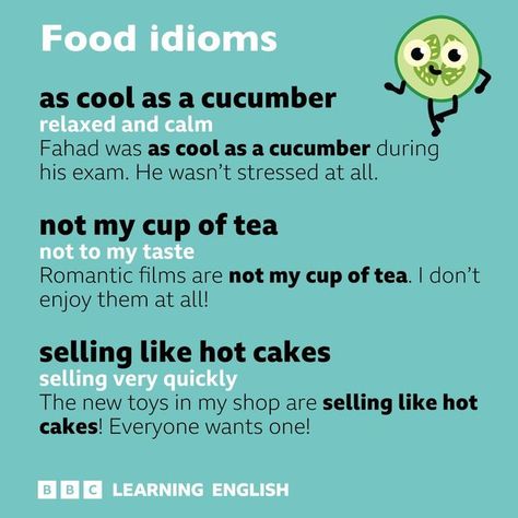 BBC Learning English on Instagram: "😋Feeling hungry? Feast your eyes on these food-related idioms. 🍲 Can you think of any others? [Image: Getty] #learnenglish #vocabulary #idioms #food #foodidioms #englishphrases" English Teaching Resources, Romantic Films, Feeling Hungry, House Rules, Teaching Aids, My Cup Of Tea, English Phrases, Learning English, English Vocabulary Words