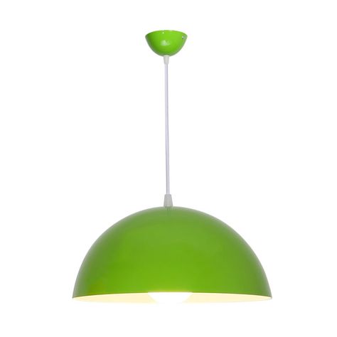 This aluminum dome commercial pendant light is the perfect addition for any bedroom. With a range of sizes from 10 to 14 inches, it's versatile enough to suit a variety of needs and preferences. Its 12 inch width and 6 inch fixture height make it ideal for ceilings in need of a light fixture. The fun and refreshing colors this lamp features -- yellow, blue, green, black, red, and white -- are sure to bring a pop of personality into the atmosphere of your space. As the bulb is not included, you'l Commercial Pendant Lighting, Green Chandelier, Dome Pendant Light, Hotel Light, Dome Pendant Lighting, Indoor Decoration, Black Ceiling, Chandelier Pendant, Types Of Lighting