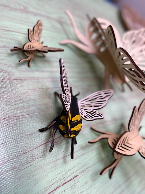 3D Bumble Bee  Laser Cut Out Blank - 5W x 4.5H UNPAINTED/UNASSEMBLED Lasercut Gift Idea, Laser Cut Wood Art, Glowforge Projects Acrylics, Laser Wood Ideas, Lasercut Design Ideas, Wood Laser Cut Ideas, Glowforge Projects To Sell, Laser Cut Gift Ideas, Cricut Wood Projects