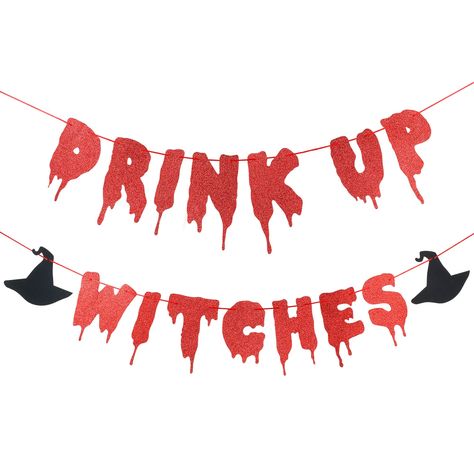 PRICES MAY VARY. What you will get: 1Pcs Red Glitter Drink Up Witches Banner,Perfect for Halloween Theme Party Decorations. Witch Party Decorations: Unique Design,Perfect for Halloweeny Party Decorations,Halloween Party Supplies,Fireplace Mantle Home Decor,Yard Decor,Haunted House Decorations. Banner Size: Use High Quality ECO-friendly Glitter Paper,Banner Each Card length approx is 6.7"(17cm),Banner Need ASSEMBLY!! Very Easy!!! Perfect for hunging from branches and ceilings, or open against a w Mansion Party Decorations, Haunted Mansion Party, Witch Party Decorations, Hocus Pocus Party Decoration, Halloween Haunted Mansion, Mansion Party, Witches Halloween Party, Halloween Party Banner, Halloween Fireplace