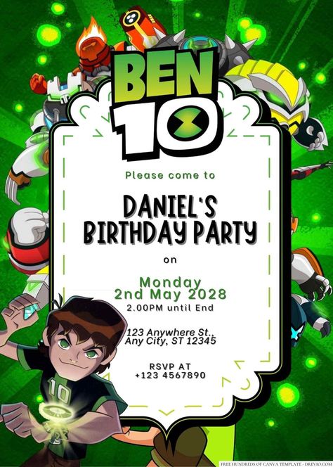 Ben 10 Birthday Party, Ben 10 Party, Planning A Birthday Party, Ben 10 Birthday, 10th Birthday Invitation, Invitation Maker, 10th Birthday Parties, Favorite Cartoon Character, Create Invitations