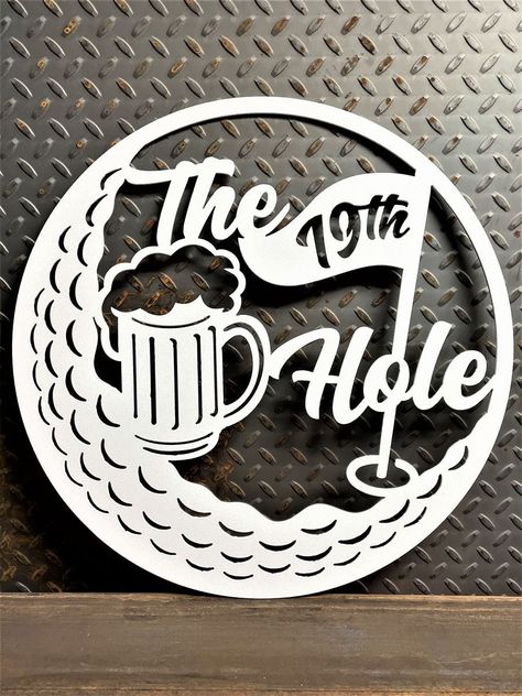 "Golf 19th Hole Bar Sign Metal Wall Art & Gift Decor Made With High Quality 14 Gauge Steel. Made In The USA And Carefully Crafted In Our Unique Metal Shop. We Use Top Of The Line Powder Coat Paints & Patinas that Promise A Long Lasting, Durable Finish Suitable for Indoor And Outdoor Placement.  DIY Bare Metal Will Rust If Left Uncoated. If You Want The Raw Metal Look Maintained Than Choose The \"Brushed Metal w/Clearcoat\" Option. Custom Colors & Sizes Available Upon Request" Golf Bar, 19th Hole, Golf Decor, Club Decor, Family Monogram, Signed Artwork, Dry Bar, Marquee Letters, Steel Signs