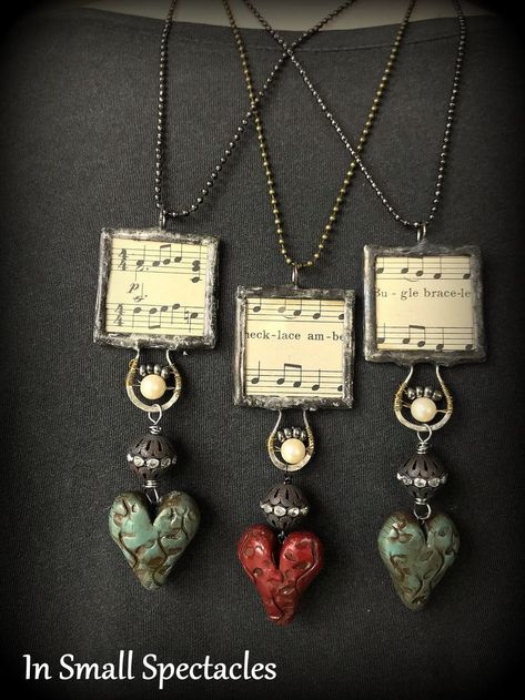 Mixed Media Jewelry Ideas, Slide Jewelry, Soldered Art, Journal Charms, Assemblage Art Mixed Media, Heart Mixed Media, Soft Solder, Clay Hearts, Altered Jewelry