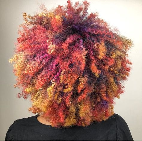 Autumn fall multi tone dyed curly afro #curls #naturalhair Multi Colored Dyed Hair, Orange Afro, Curly Dyed Hair, Afro Hair Dye, Afro Hair Color, Hairstyle References, Color Me Badd, Yellow Hair Color, 4a Hair