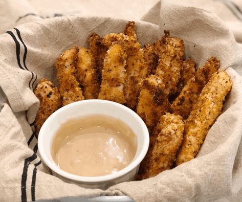 panko crusted chicken dippers with balsamic mayo - Sweet Savory and Steph Balsamic Mayo Recipe, Panko Crusted Chicken Tenders, Balsamic Mayo, Sweet Savory And Steph, Quinoa Skillet, Chicken Dippers, Chicken And Quinoa, Panko Crusted Chicken, Chicken Breast Tenderloins