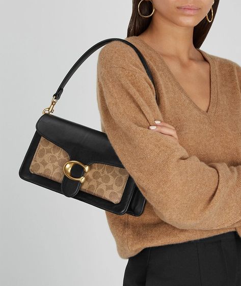 The 10 Best Monogram Bags for the Logomaniac In All of Us Coach Soft Tabby Shoulder Bag Outfit, Coach Monogram Bag, Tote Bags Designer Brand, Coach Monogram Bags, Coach Bags 2022, Brown Coach Bag Outfit, Monogram Bag Outfit, Outfits With Handbags, Hand Bag Outfit