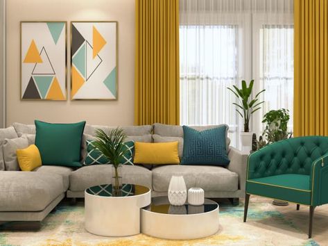 Yellow Curtains Living Room, Colourful Living Room Decor, Yellow Living Room, Colourful Living Room, Home Design Living Room, Decor Home Living Room, Living Room Colors, Living Room Decor Apartment, A Living Room