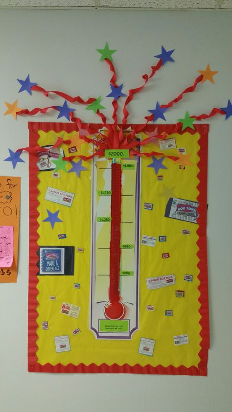 Our Boxtops goal chart!Goal Met by November! Our Primary students ROCK!! Thermometer Bulletin Board, Fundraising Goal Poster, Fundraising Goal Tracker Bulletin Boards, Classroom Goal Tracker, Fundraising Bulletin Board Ideas, Goal Thermometer Ideas, Goal Tracker Classroom, Thermometer Goal Chart, Fundraiser Tracker Ideas