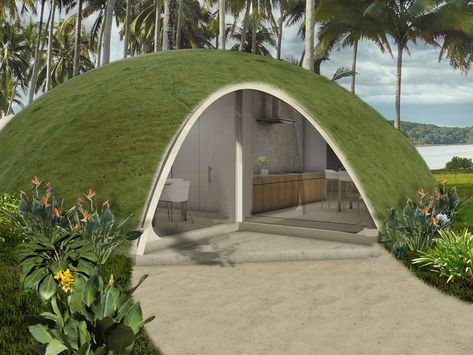 A Wild Proposal for Domed Houses Made of Inflated Concrete | The concrete hardens in about an hour and is ready for building inspectors and interior construction.  Nicoló Bini  | WIRED.com Case Sotterranee, Interior Construction, Green Dome, Earth Sheltered, Dome Home, Underground Homes, Concrete Home, Dome House, Earth Homes