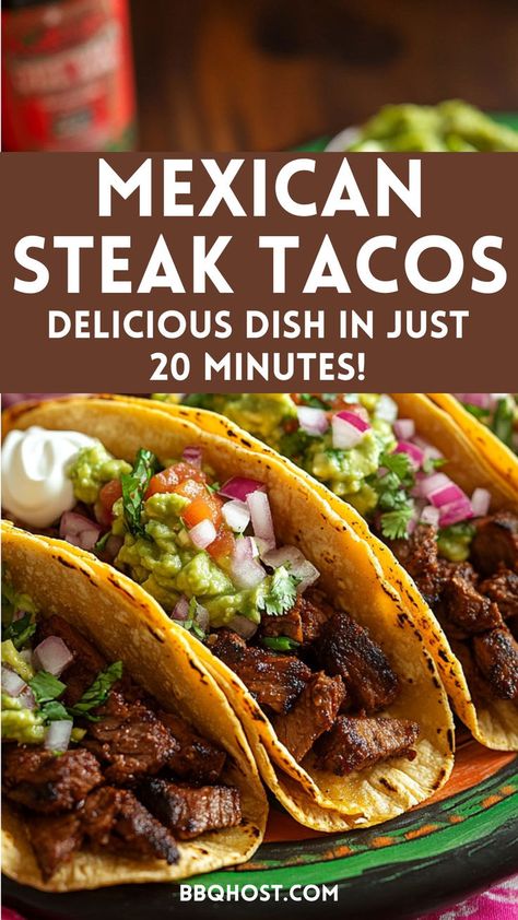 This authentic Mexican street tacos recipe is a must-try! Whether you cook your steak on the grill or in a skillet, these tacos are full of bold flavors, thanks to a simple yet delicious steak rub and classic toppings. Perfect for a quick dinner or weekend gathering. Save this pin for later and click through for more details! Street Steak Tacos Recipe, Steak Asada Tacos, Sirloin Steak Recipes Mexican, Easy And Healthy Weeknight Dinners, Street Tacos Seasoning Recipe, Authentic Mexican Steak Tacos, Seasoning For Steak Tacos, Quick Carne Asada Recipes, Tacos Al Carbon Recipe