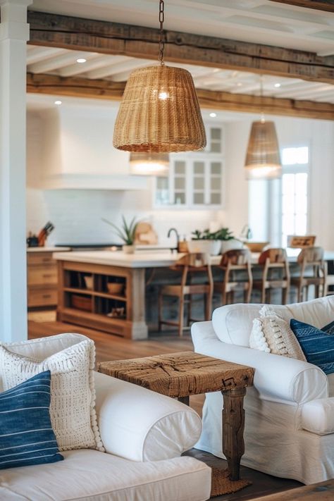 Coastal Farmhouse Style: Blend of Rustic and Beachy Modern Coastal Farmhouse Interior, Rustic Coastal Farmhouse, Rustic Beach House Interior, Coastal Interior Design, California Coastal Interior Design, Coastal Design Interiors, Country Coastal Decor, Beachy Farmhouse, Beach Farmhouse