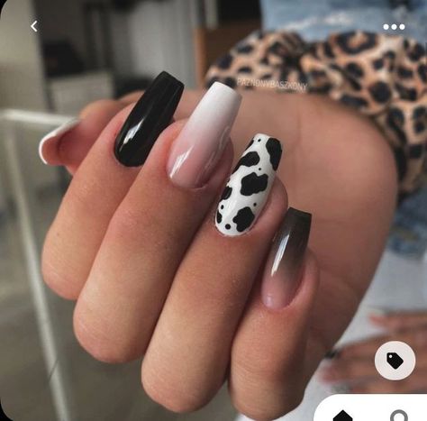 Cowboy Nails, Western Nails, Country Nails, Cow Nails, Choppy Bob, Black Ombre, Acrylic Nails Coffin Short, Short Acrylic Nails Designs, Dream Nails