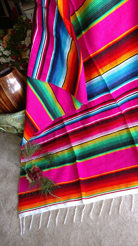 Excited to share this item from my #etsy shop: Mexican Serape Blanket Pink,Fuchsia and Rainbow Striped EXTRA LARGE 84" X 60" handcarfted Mexico Bedroom, Mexican Bedroom Decor, Mexican Serape Blanket, Serape Blanket, Mexican Pattern, Mexican Serapes, Mexican Textiles, Car Blanket, Mexican Home Decor