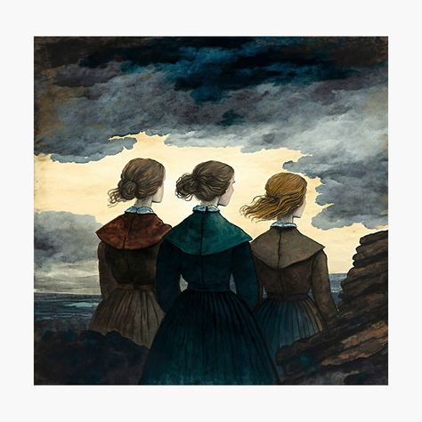 Get my art printed on awesome products. Support me at Redbubble #RBandME: https://www.redbubble.com/i/photographic-print/The-Bront%C3%AB-Sisters-Illustration-by-EmilyInGondal/152913884.6Q0TX?asc=u Sisters Artwork, Bronte Sisters Books, Bronte Sisters, Sisters Art, Illustration Wall Art, Three Sisters, Jane Eyre, Literature Art, Gifts For Readers