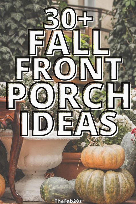 Fall porch ideas Fall Decor Front Door Porch, Fall Front Decor Porch, Fall Home Decor Outdoor Front Porch, Fall Decor Outside Front Door, Farmhouse Front Room Ideas, Fall Entryway Decor Outdoor Small, Autumn Front Porch Decor Cozy, Fall Covered Porch Decorating Ideas, Fall Decorations Indoor Front Porch