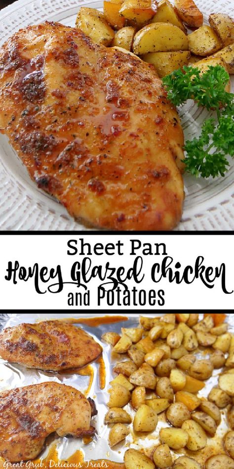 Sheet Pan Chicken and Potatoes is a simple dinner recipe that requires few ingredients and is quick to throw together. Sheet Pan Chicken And Potatoes, Honey Glazed Chicken, Sheet Pan Dinners Recipes, Chicken And Potatoes, Sheet Pan Chicken, Honey Glazed, Glazed Chicken, Simple Dinner, Chicken Potatoes