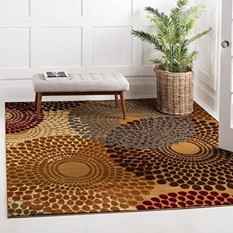 Unique Loom Barista Collection Modern, Abstract, Geometric, Circles, Urban, Rustic, Warm Colors Area Rug, 8 ft Square, Beige/Burgundy Trendy Rug, Bed In Living Room, Square Rug, Unique Loom, Dining Room Living Room, Brown Area Rugs, Indoor Rugs, Rug Shopping, Modern Rugs