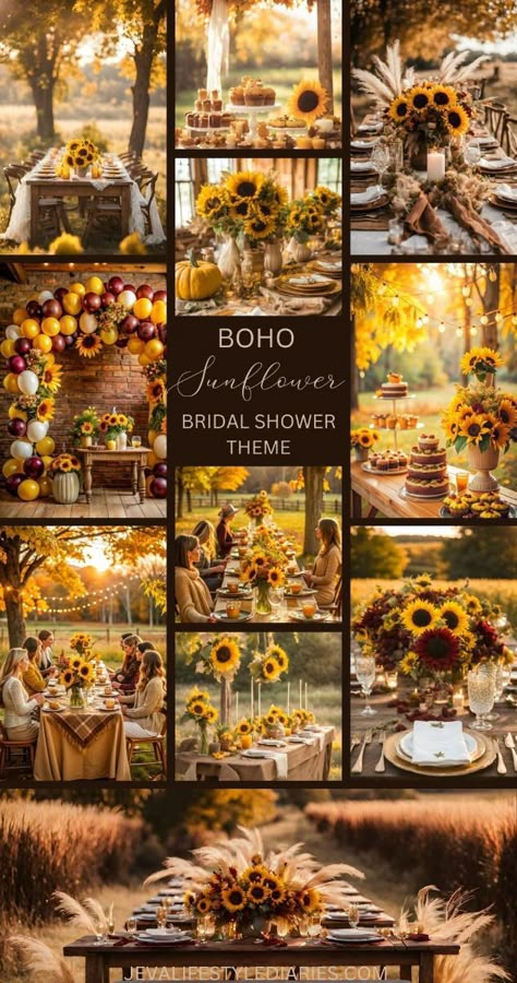 Boho Sunflower Bridal Bathe Theme- #Boho #Bridal #Shower #Sunflower #Theme Check more at https://howcandothis.com/weddingideas/boho-sunflower-bridal-bathe-theme/ Sunflower And Roses Bridal Shower Ideas, Wedding Themes With Sunflowers, Fall Sunflower Wedding Ideas, Fall Garden Bridal Shower Ideas, Sunflower And Rose Bridal Shower Ideas, Wedding Shower Fall Theme, Wedding Shower Themes Ideas Decor, Sunflower Wedding Shower Ideas, Fall Boho Bridal Shower Ideas