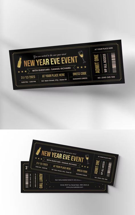 New Year Event Ticket Design AI, EPS, PSD Event Ticket Design, Ticket Design Template, Event Ticket Template, Mothers Day Dinner, Party Tickets, Ticket Design, Ticket Template, Admit One, City State