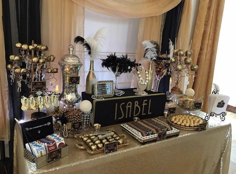 Great Gatsby Sweet Table, Great Gatsby Treats Dessert Tables, 40th Bday Dessert Table, Old Hollywood Dessert Table, Great Gatsby Dessert Table Ideas, 1920s Dessert Table, Harlem Nights Dessert Table, Great Gatsby Charcuterie Board, Great Gatsby Treats