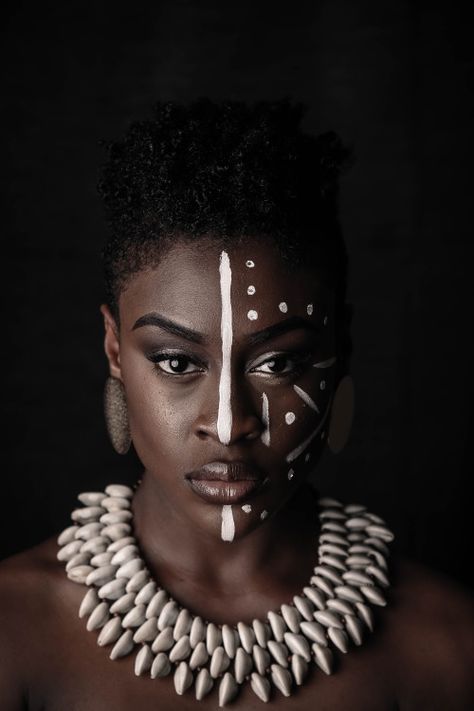 Indigenous. Pt. 2 Shot by: Me IG: e_nice87 African Face Paint, African Makeup, Photoshoot Themes, Afro Punk, Afro Art, African Beauty, White Paint, Face Art, Makeup Art