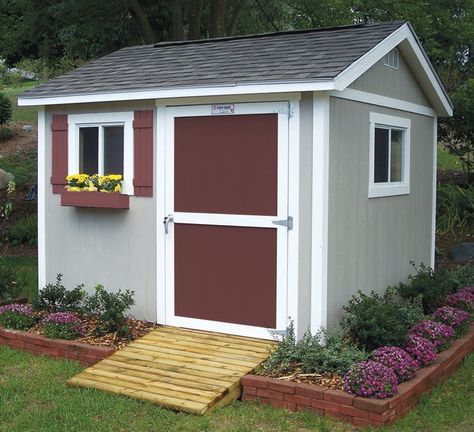 brick around shed with mulch and flowers Backyard Shed Landscaping, Small Garden Shed Ideas, Shed Conversion Ideas, Small Shed, Garden Shed Diy, Small Garden Shed, Shed Landscaping, Building A Storage Shed, Tuff Shed