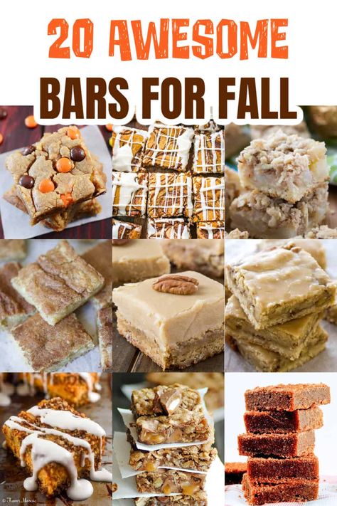 Fall Fun Desserts, Fall Shareable Desserts, Recipe For Bars Desserts, Fall 9x13 Desserts, Apple Cider Cookie Bars, Fall Dessert Bar Recipes, Thanksgiving Bar Recipes, Easy Fall Finger Desserts, New Fall Desserts