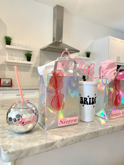 Disco Bachelorette Party Aesthetic, Bachelorette Party Ideas Retro, Cups For Bachelorette Party, Mirrorball Bachelorette Party, Bride Gift Bachelorette, Bachelorette Disco Cowgirl Theme, Last Disco Themed Bachelorette Party, Last Disco Hens Theme, Disco Gift Ideas