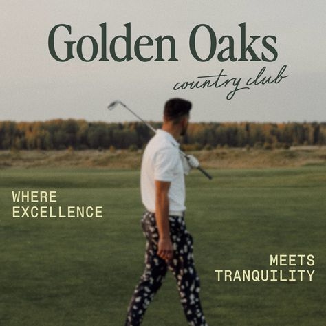 GOLDEN OAKS - a country club where excellence meets tranquility. I’ve been having a tougher time than usual nailing down color palettes! I knew I wanted a shade of green but also wanted some less traditional colors that could still evoke a sense of exclusivity and calm 🧘 also love a chance to use the perfectly nineties typeface by @jenwagner.co ✨ Hope you enjoy! Brief by @thebriefassociation @themondayagency #tbagoldenoaks #Branding #graphicdesign #adobeillustrator #typography #designcomm... Country Club Events Ideas, Country Club Events, Club Flyers, Tough Times, Country Club, Color Palettes, Shades Of Green, Sense, Typography