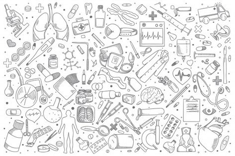 Health care and medicine doodle background. | Premium Vector Doctor Doodle Art, Medicine Doodles, Medicine Aesthetic Wallpaper, Anatomy Doodles, Medical Doodles, Medical Cartoon, Medicine Aesthetic, Cartoon Doctor, Medicine Illustration