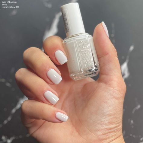 Grayish White Nails, Marshmallow Nail Color, Essie Marshmallow Nails, Sheer White Nails, White Nail Paint, Marshmallow Nail Polish, Best White Nail Polish, Milky White Nail, Essie Marshmallow