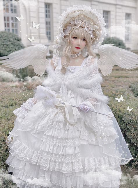 Diamond Honey 【-The Prayer of Angel-】 Vintage Classic Lolita JSK ◆ This Dress and Its Match Accessories Are Ready In Stock (Quick Delivery). ◆ The Quantity is Limited, Size M and Size L in Blue Color Have Been Sold Out. Angelic Outfits, Gothic Aristocrat, Creme Dress, Fantasy Reference, Angel Dresses, Lolita Outfit, Lolita Outfits, Angel Outfit, Classic Lolita