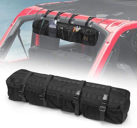 Jeep Roll Cage Ideas, Four Door Jeep Wrangler, Soft Top Storage Jeep, Jeep Gladiator Bed Storage, Jeep Tj Roof Rack, Jeep Jku Diy Rear Storage, Storage Bag Organizer, Jeep Adventure, Race Truck