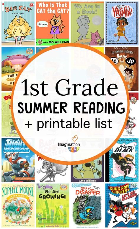 1st Grade Summer Reading List of Books | Imagination Soup Books Imagination, Books For 1st Graders, 1st Grade Books, First Grade Books, Kids Summer Reading, To Do List Printable, List Of Books, First Grade Reading, Summer Learning